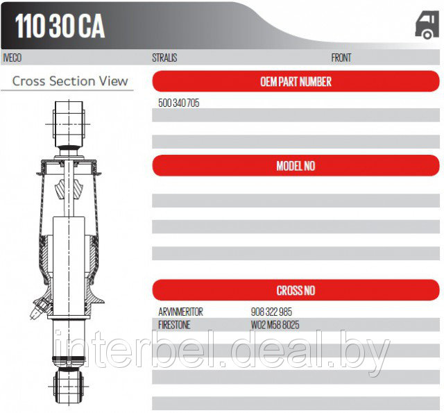 Пневмоподушка кабины передняя Iveco Stralis Blacktech BT11030CA, OEM 500340705